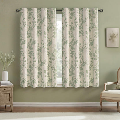 Boho Floral 100% Blackout Curtains 84 Inch 2 Panels Linen Texture