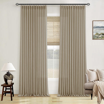 TWODRAPES Natural Pinch Pleated Linen Semi Sheer 84 Inch Curtains 2 Panels