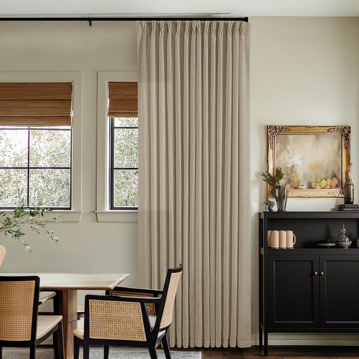TWODRAPES Natural Pinch Pleated Linen Semi Sheer 84 Inch Curtains 2 Panels