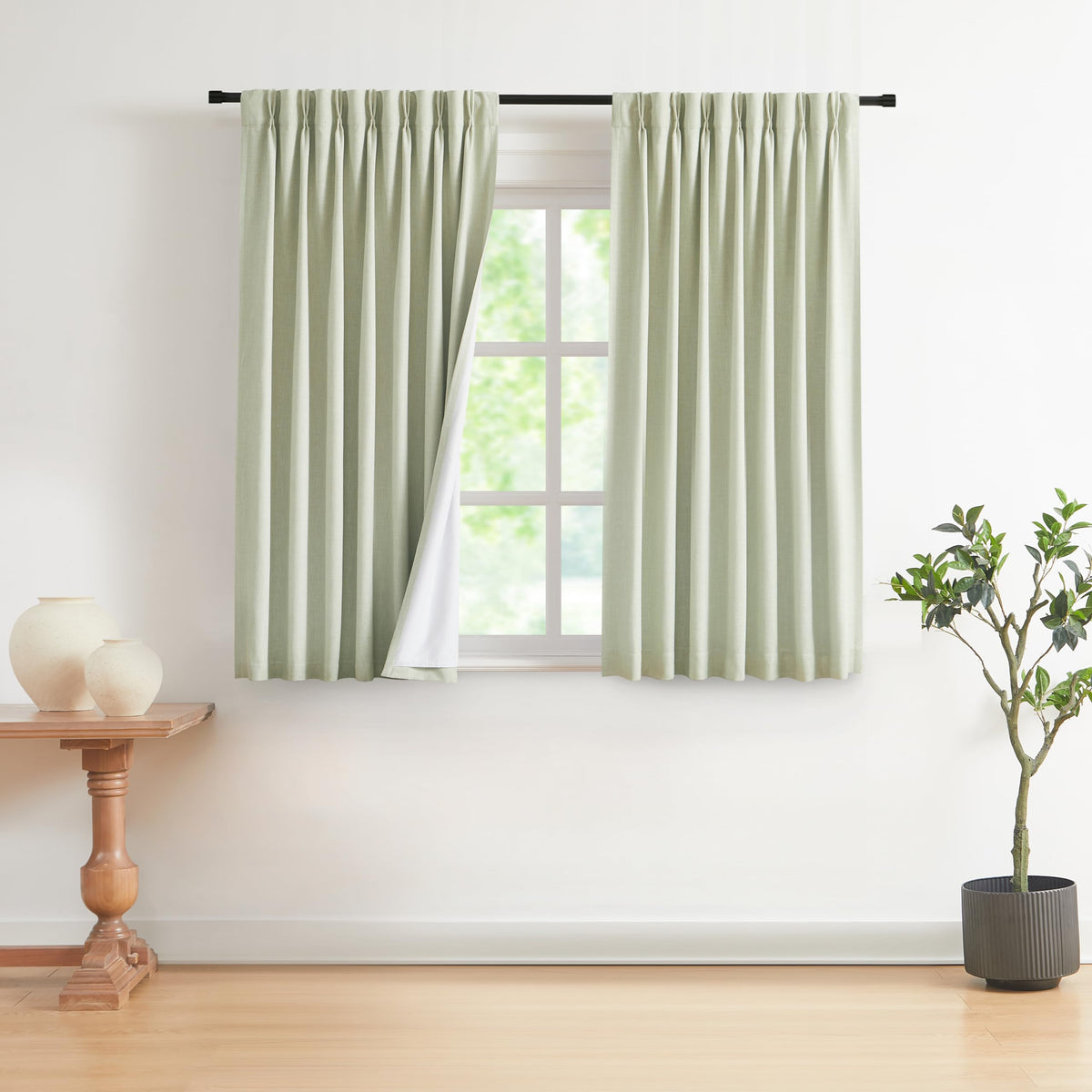 Vision Home Sand Pinch Pleated Full Blackout Curtains Linen Blended Room Darkening Window Curtains 95 inch for Living Room Bedroom Thermal Insulated Pinch Pleat Drapes with Hooks 2 Panel 40" Wx95 L
