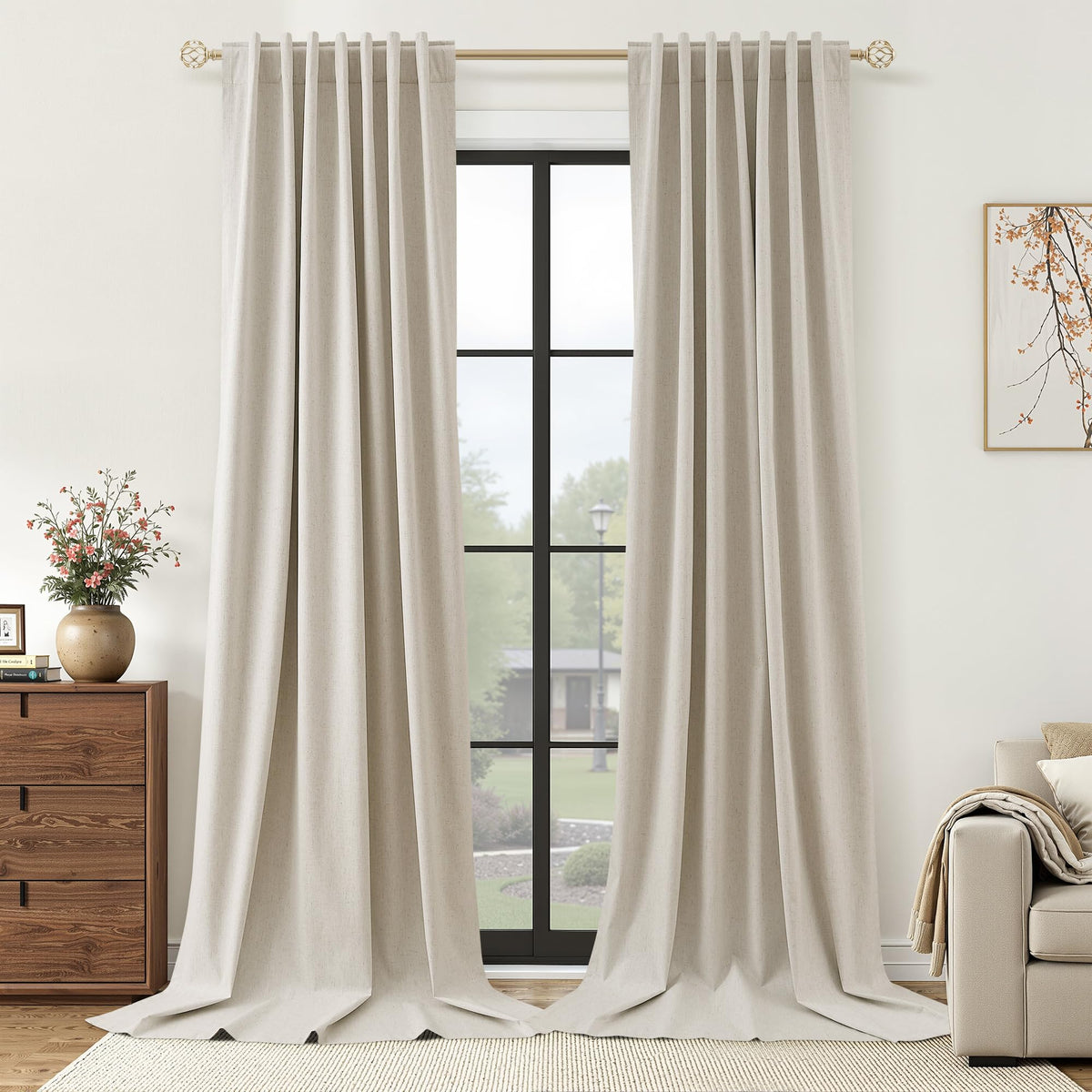 Guken Cream Linen Blackout Curtains 84 Inch Length 2 Panels Set for Living Room Bedroom Back Tab Thermal Insulated 100% Black Out Drapes Room Darkening Window Curtain Ivory Natural Beige