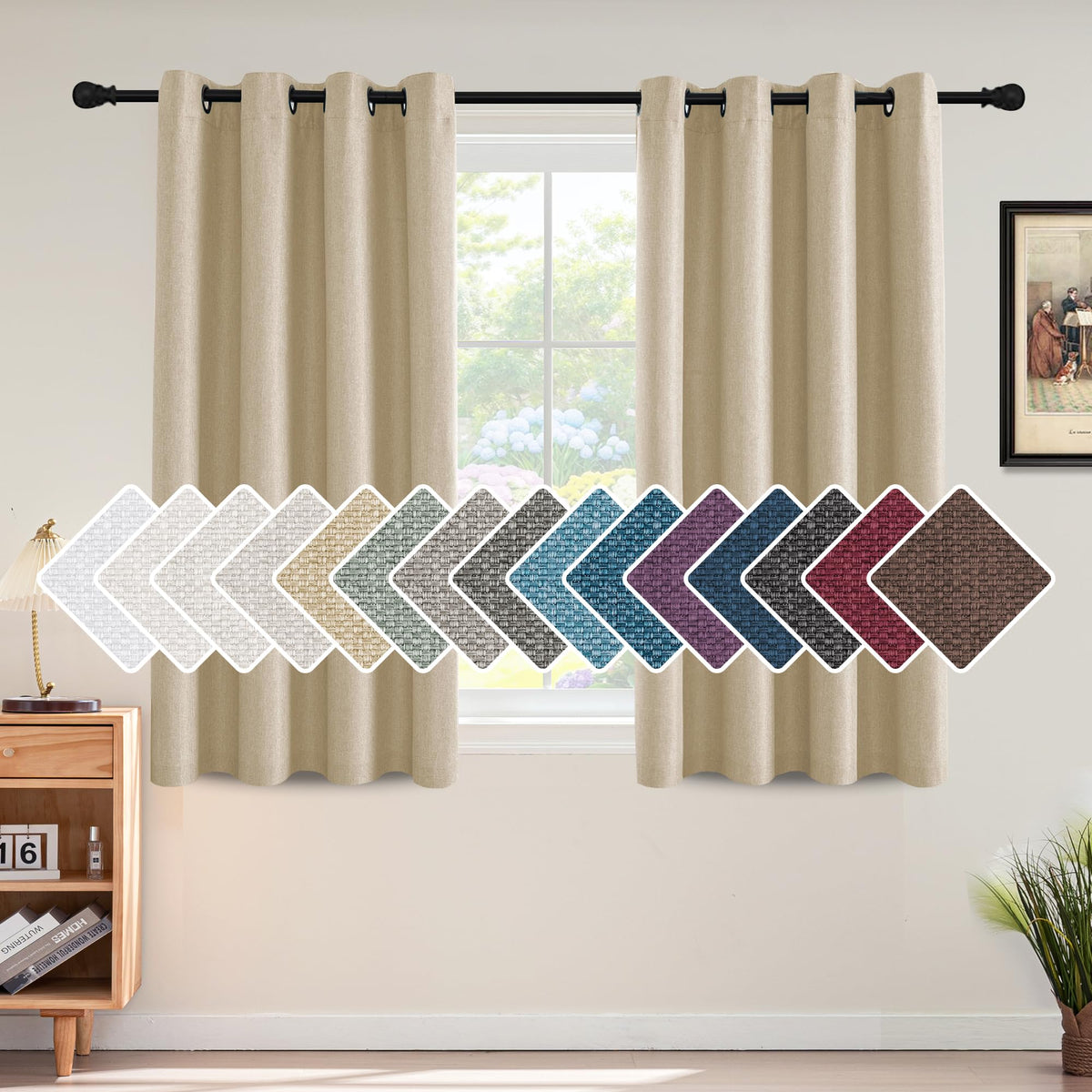 H.VERSAILTEX Linen Blackout Curtain 84 Inches Long for Bedroom/Living Room Thermal Insulated Grommet Linen Look Curtain Drapes Primitive Textured Burlap Effect Window Drapes 1 Panel - Heather Ivory