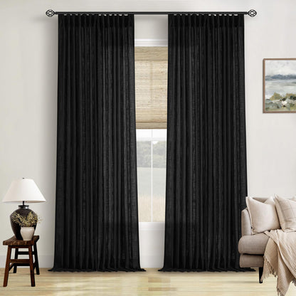 TWODRAPES Natural Pinch Pleated Linen Semi Sheer 84 Inch Curtains 2 Panels