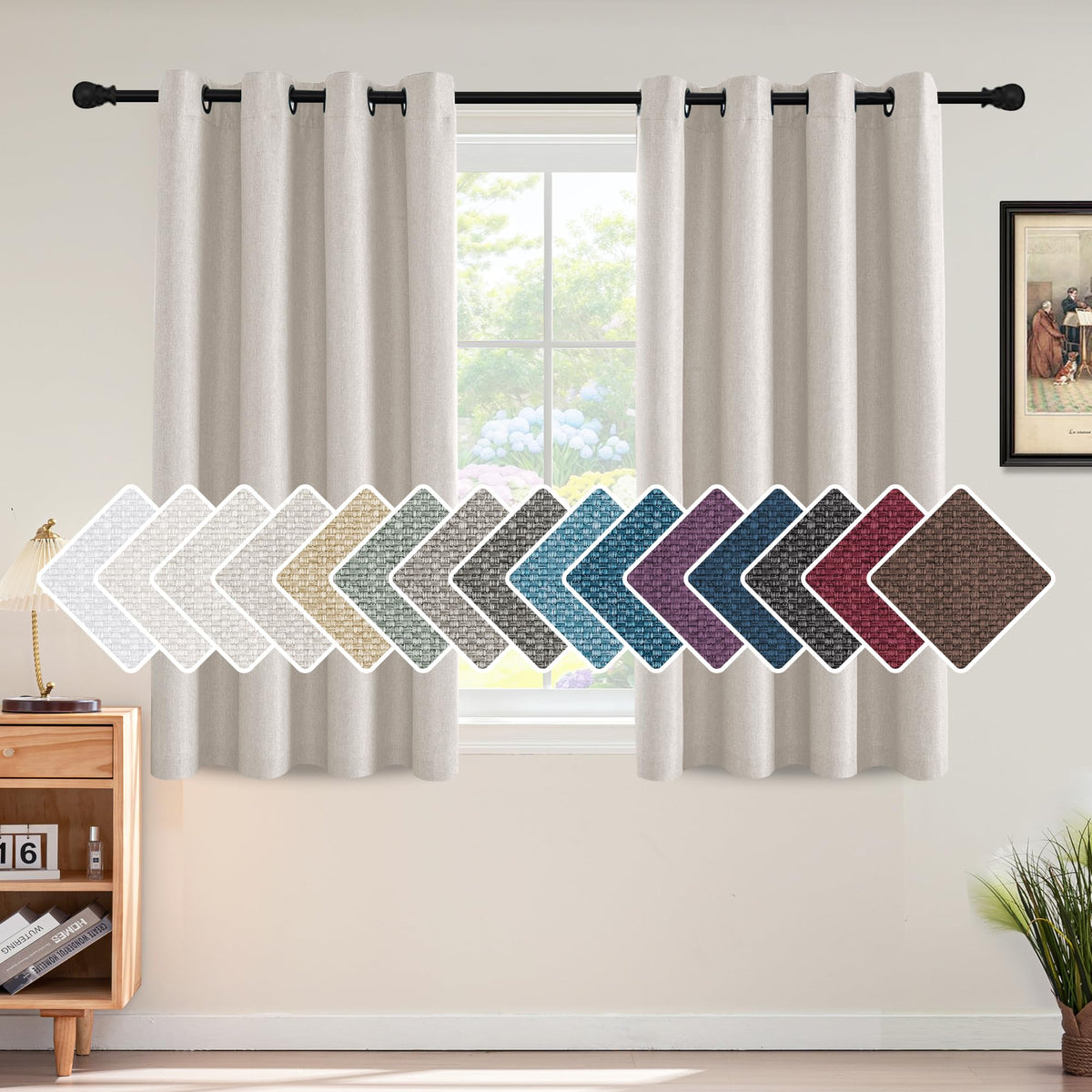 H.VERSAILTEX Linen Blackout Curtain 84 Inches Long for Bedroom/Living Room Thermal Insulated Grommet Linen Look Curtain Drapes Primitive Textured Burlap Effect Window Drapes 1 Panel - Heather Ivory