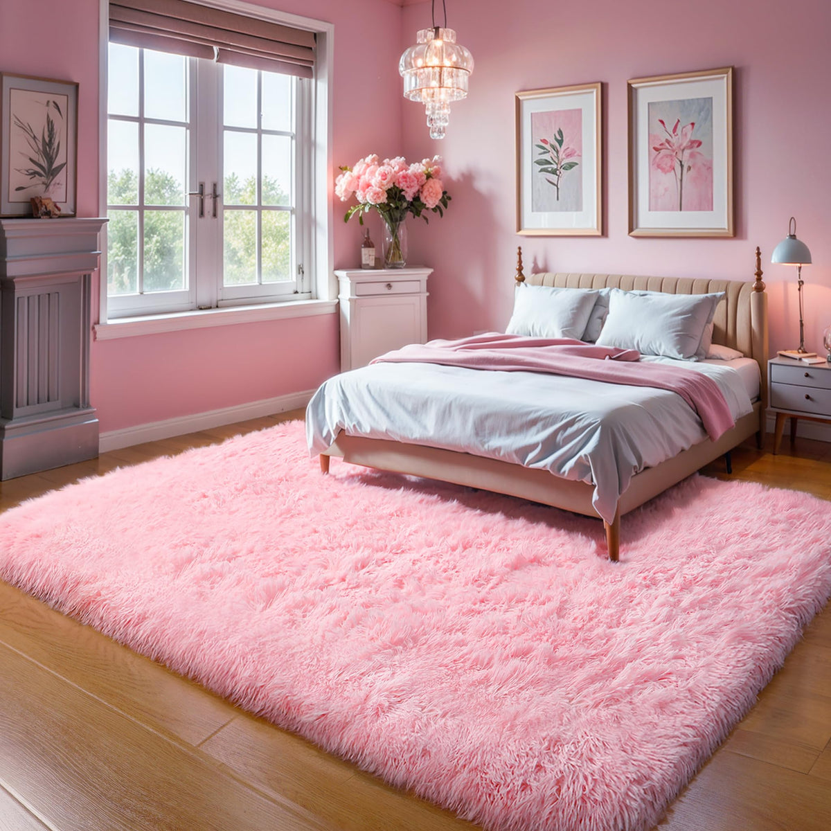Pink Fluffy 4x6 Area Rugs for Bedroom Girls, Plush Washable Carpet