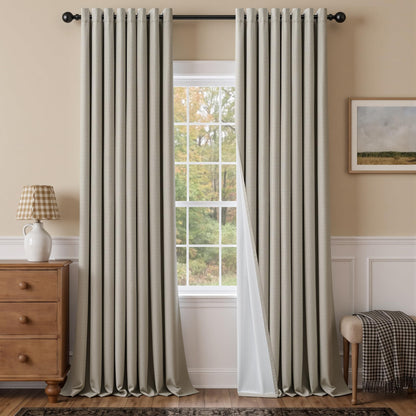 Natural Ivory 100% Blackout Grommet Linen Curtains 90 Inch Long 2 Panels