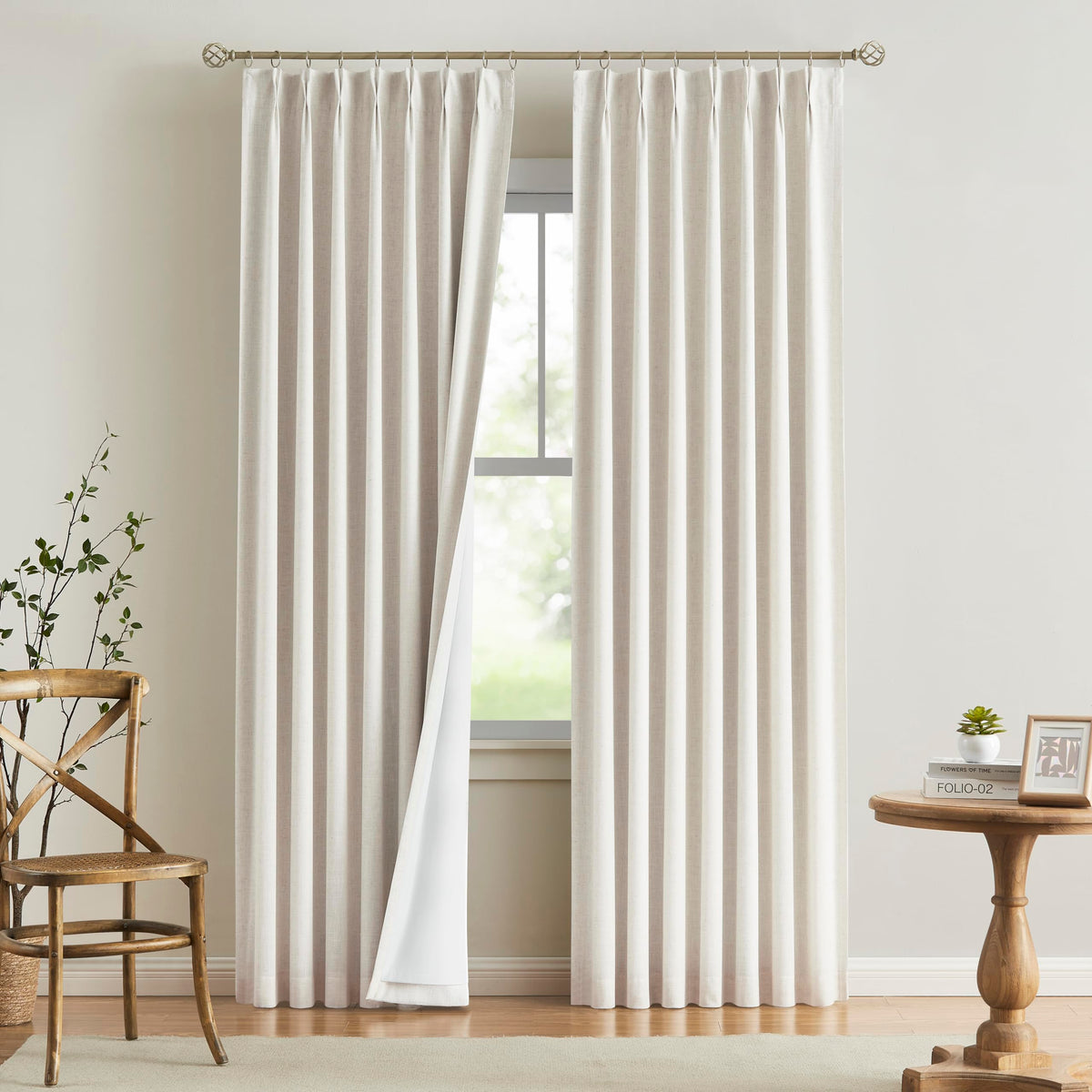 Vision Home Sand Pinch Pleated Full Blackout Curtains Linen Blended Room Darkening Window Curtains 95 inch for Living Room Bedroom Thermal Insulated Pinch Pleat Drapes with Hooks 2 Panel 40" Wx95 L