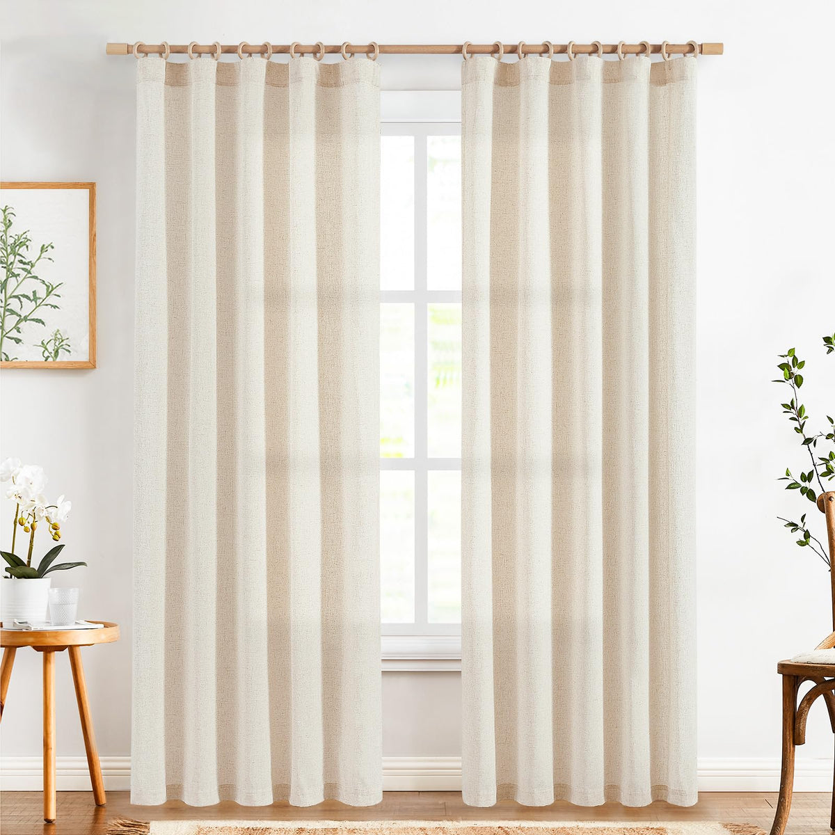 jinchan Linen Curtains Light Filtering Back Tab 50x96 Inch 2 Panels Beige