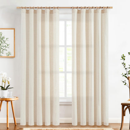 jinchan Linen Curtains Light Filtering Back Tab 50x96 Inch 2 Panels Beige