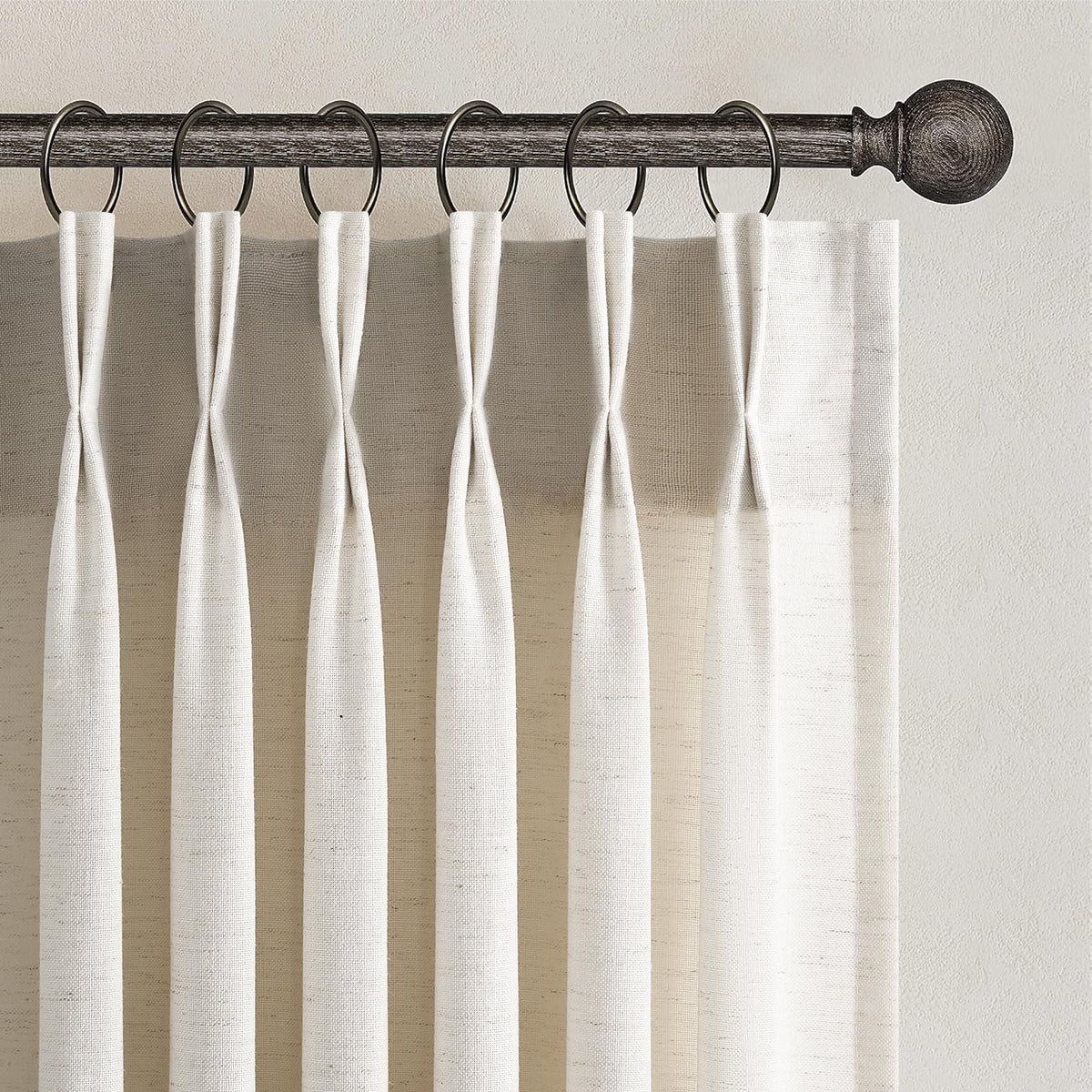Topfinel Oatmeal Beige Pinch Pleated Curtains 84 Inches Long for Living Room 2 Panels Sets,Stone Washed Linen Earth Tone Decor Back Tab Boho Neutral Greige Earthy Sheer Curtain for Bedroom