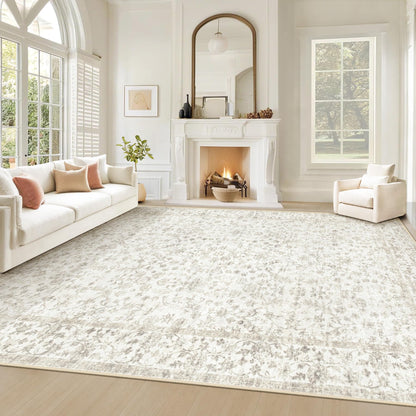 Living Room Rugs 8x10: Washable Moroccan Geometric Boho Rug Farmhouse Non Slip Stain Resistant Large Rug Low Pile Soft Carpet for Bedroom Dining Room Children Room (Beige,8'x10')