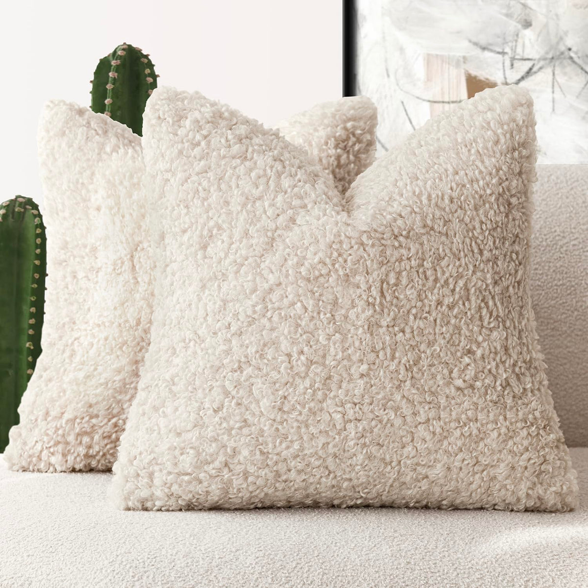 Foindtower Decorative Fuzzy Faux Fur Throw Pillow Covers 24x24 Inch Oatmeal