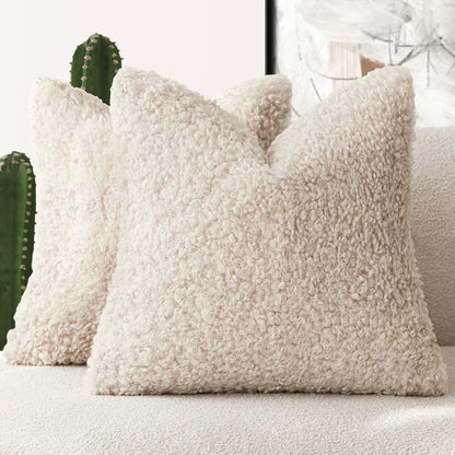 Foindtower Decorative Fuzzy Faux Fur Throw Pillow Covers 24x24 Inch Oatmeal