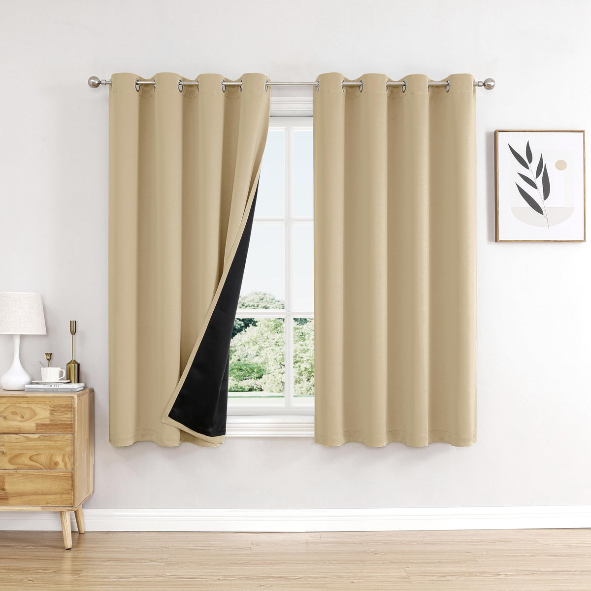 ChrisDowa 100% Blackout Curtains for Bedroom 63 Inch Long with Black Liner
