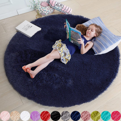 Amdrebio Pink Circle Round Fluffy Area Rug 4Ft for Girls Bedroom Kids Room