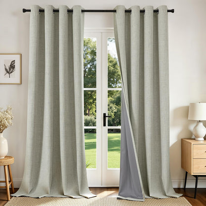 Joydeco Blackout Curtains 84 Inch Long, Linen Black Out Curtains for Bedroom 2 Panels with Grommet, Thermal Insulated, Noise Reducing Room Darkening Drapes Privacy Protection for Living Room Window