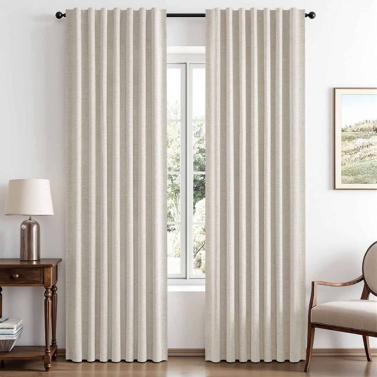 MIULEE 100% Blackout Linen Curtains for Bedroom 42 x 84 Inch Ivory 2 Panels
