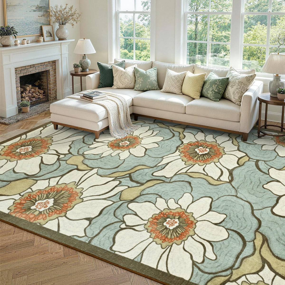 6x9 Ft Abstract Washable Area Rugs for Living Room Blue