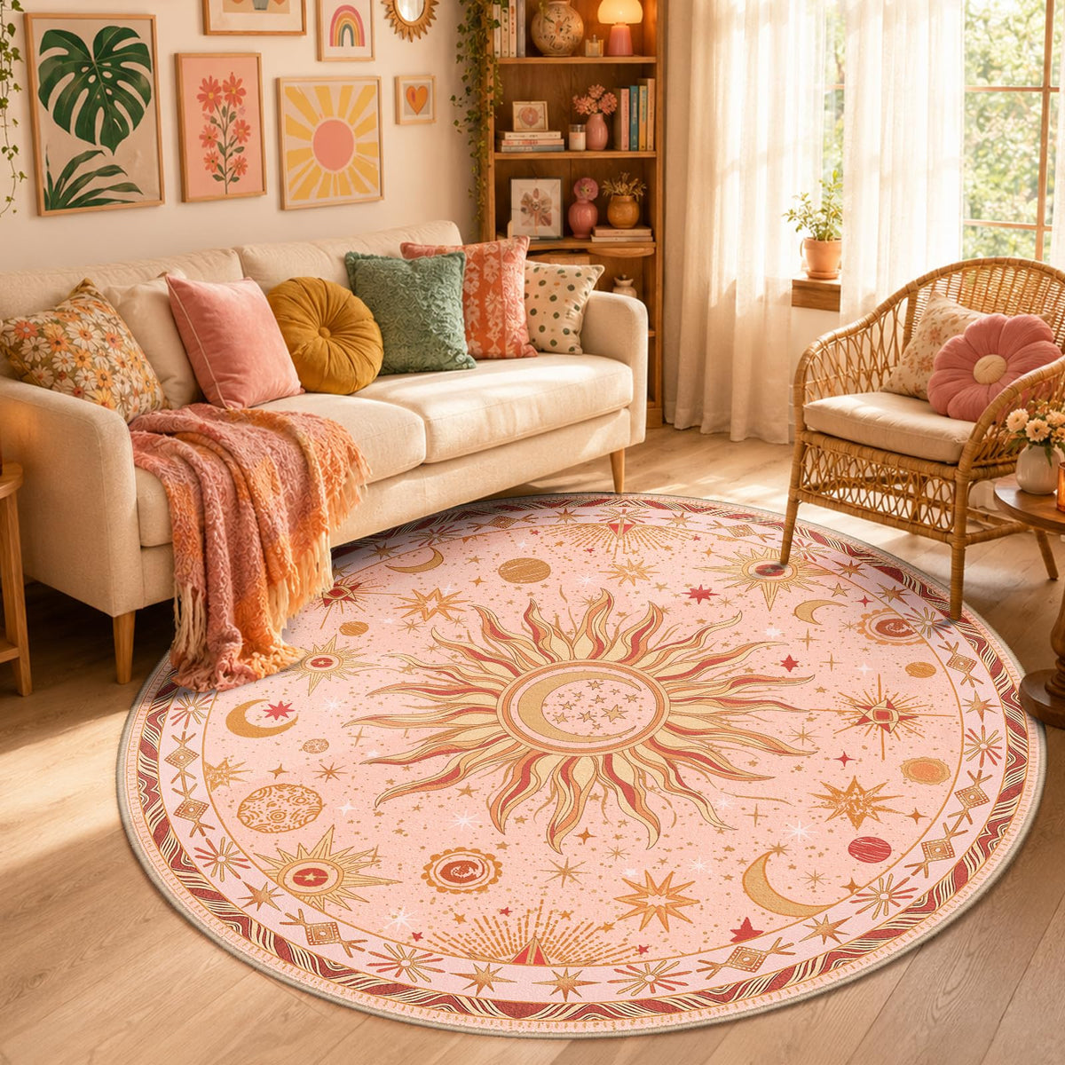 Vacuum-Friendly, 5x7 Washable Area Rug, Black Gold Beige Red