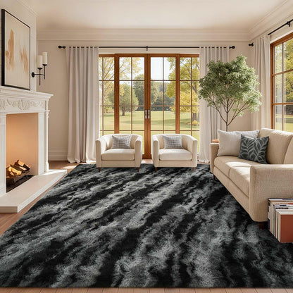 6x9 Ft Large Shag Rugs for Living Room Decor, Tie-Dyed Ultra Soft Fluffy Furry Area Rugs for Bedroom Indoor Floor, Aesthetic Carpet for Kids Home (Dark Grey)