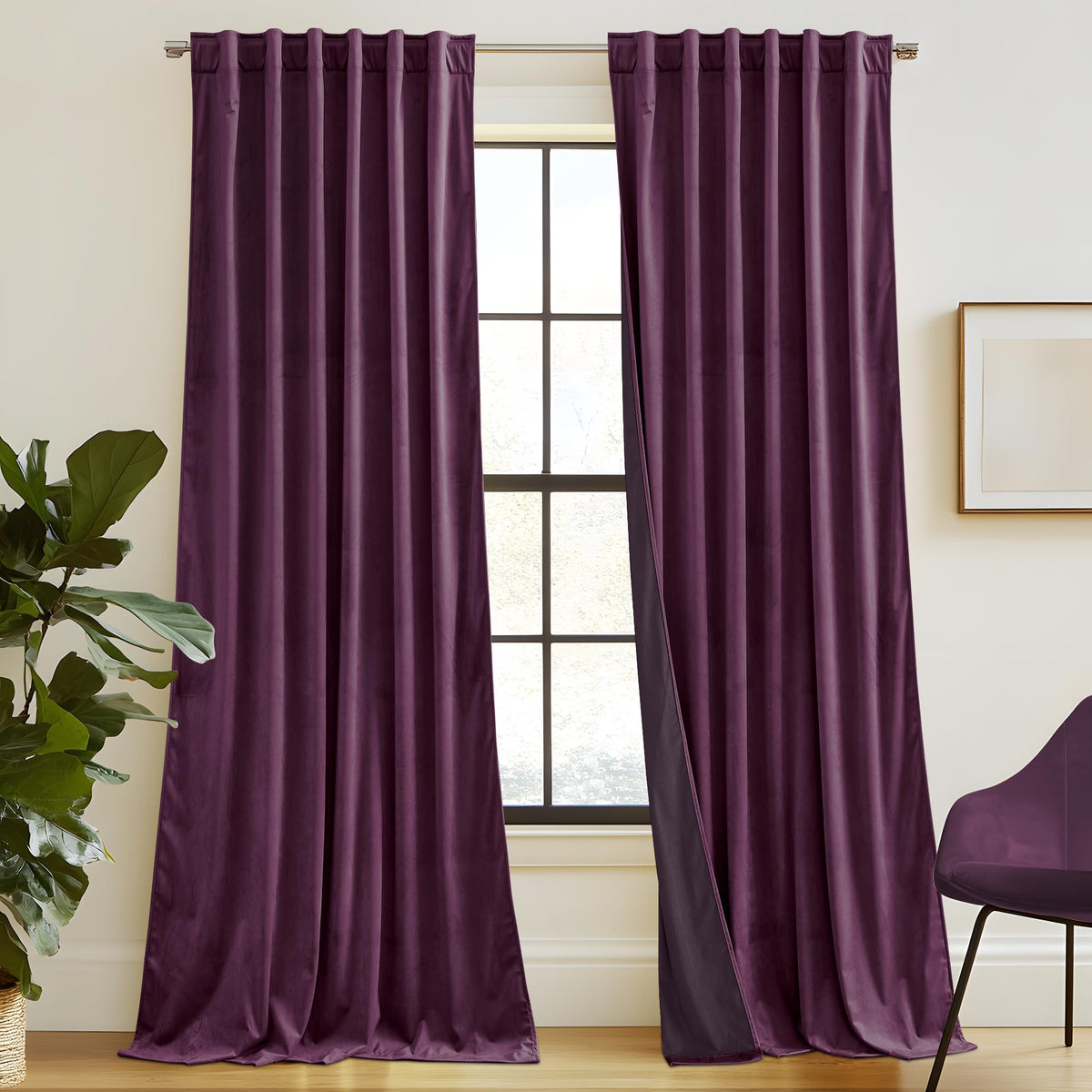 RYB HOME Blue Velvet Blackout Curtains for 84 inches Bedroom Living Room
