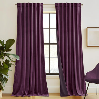 RYB HOME Blue Velvet Blackout Curtains for 84 inches Bedroom Living Room
