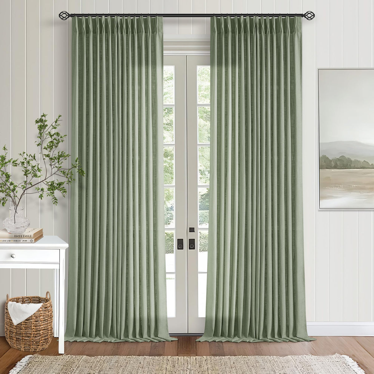 TWODRAPES Natural Pinch Pleated Linen Semi Sheer 84 Inch Curtains 2 Panels