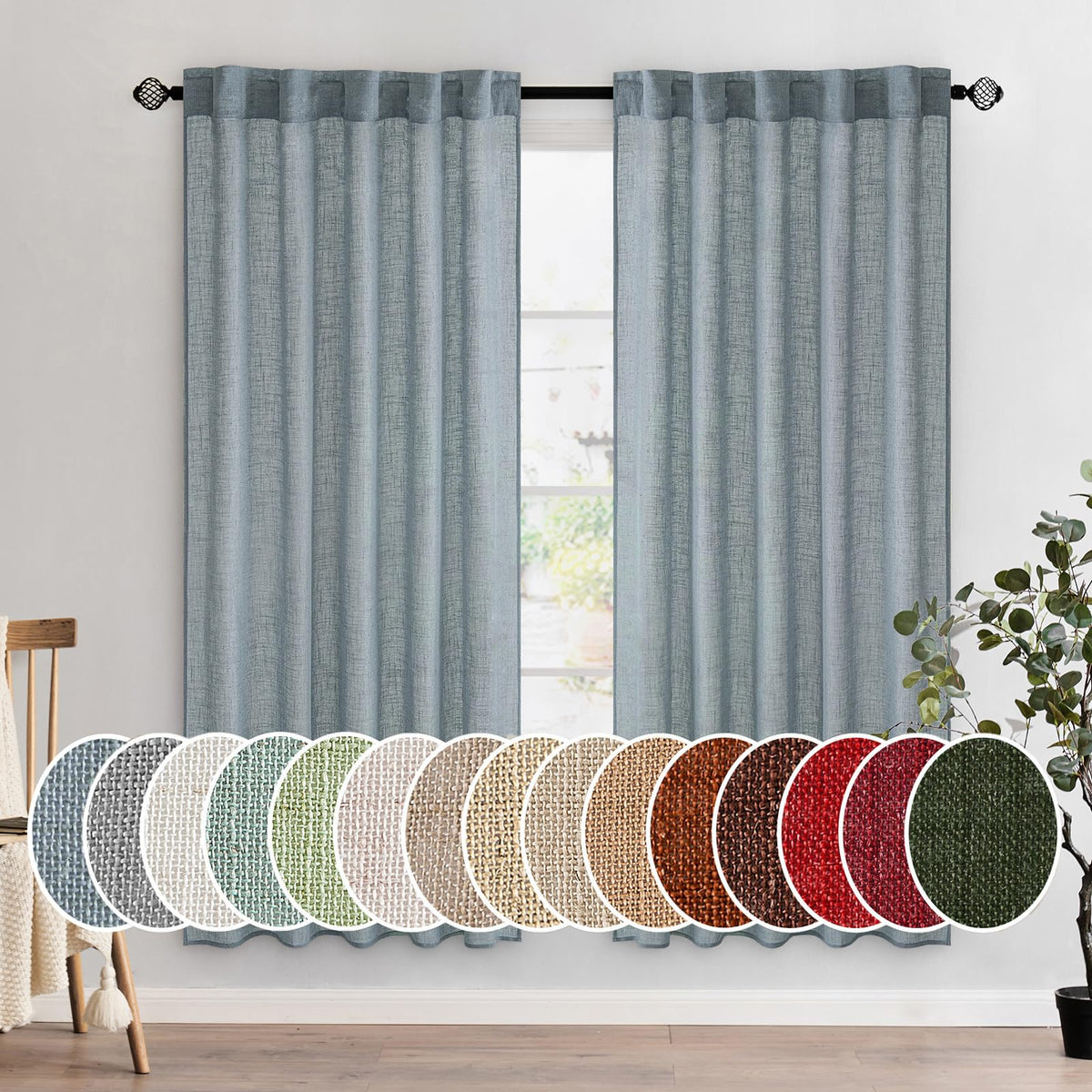 MIULEE Natural White Linen Curtains 52x84 Inch Long for Bedroom Living Room