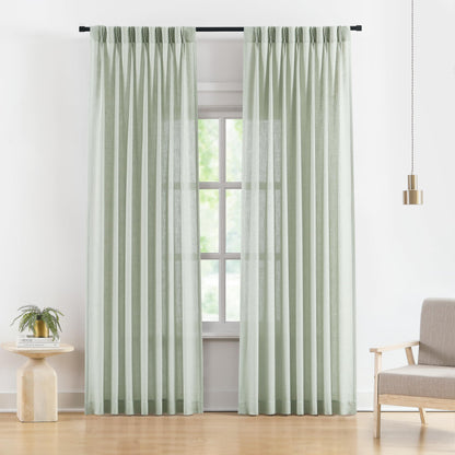 Vision Home Natural Linen Pinch Pleated Semi Sheer Curtains 42Wx90Lx2