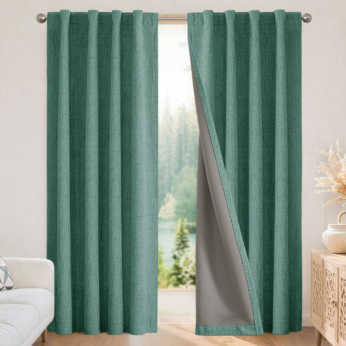 Joydeco 100% Blackout Curtains for Bedroom - Nature Linen 84 Inch Long