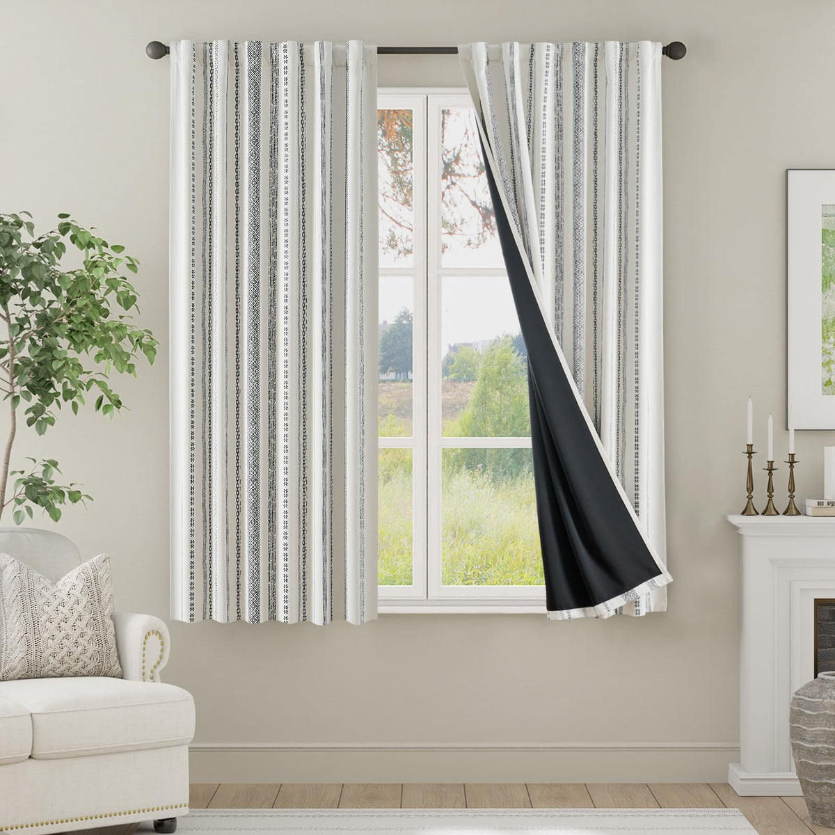 jinchan Boho Blackout Curtains 63 Inch Length Moon Phase Printed Drapes