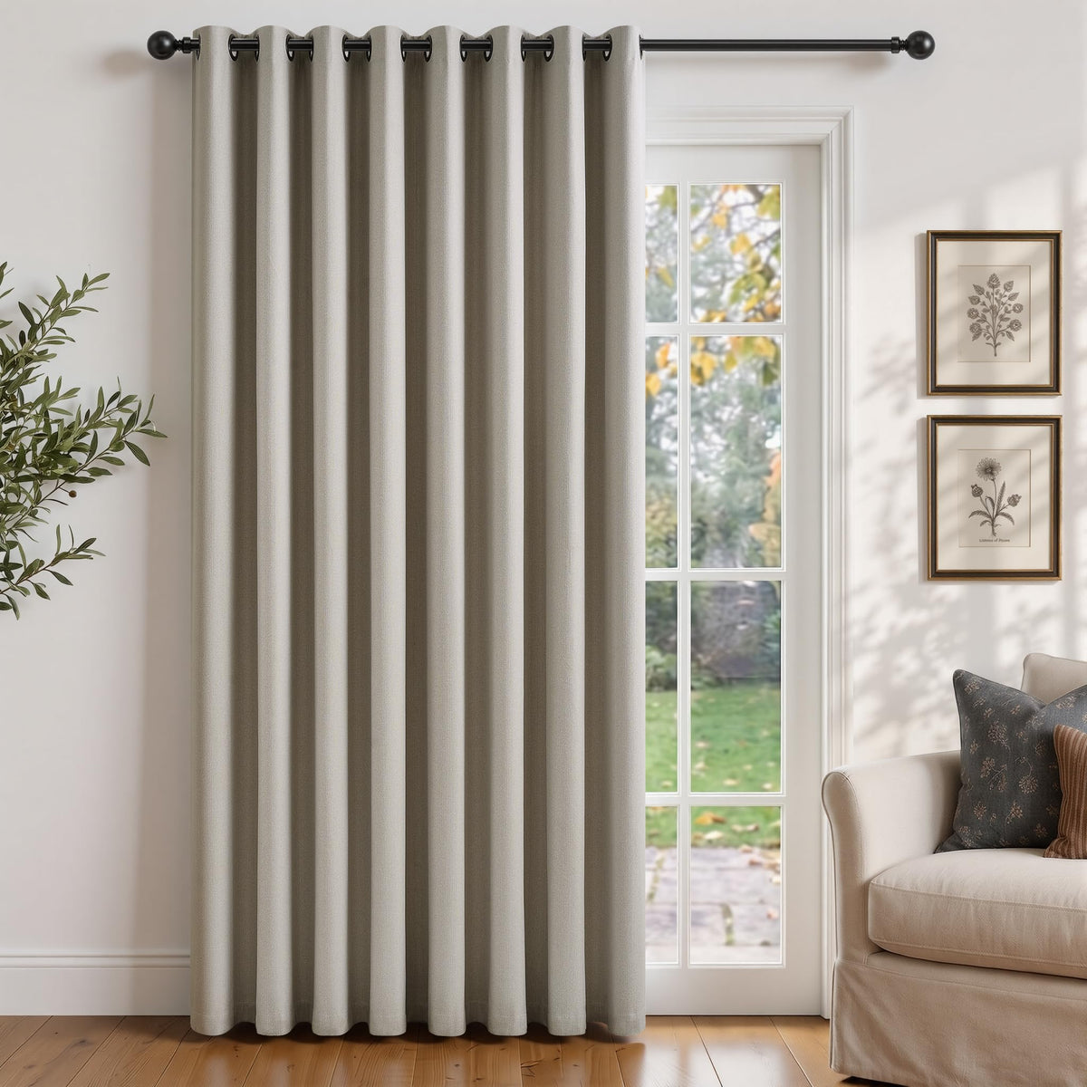 Natural Ivory 100% Blackout Grommet Linen Curtains 90 Inch Long 2 Panels