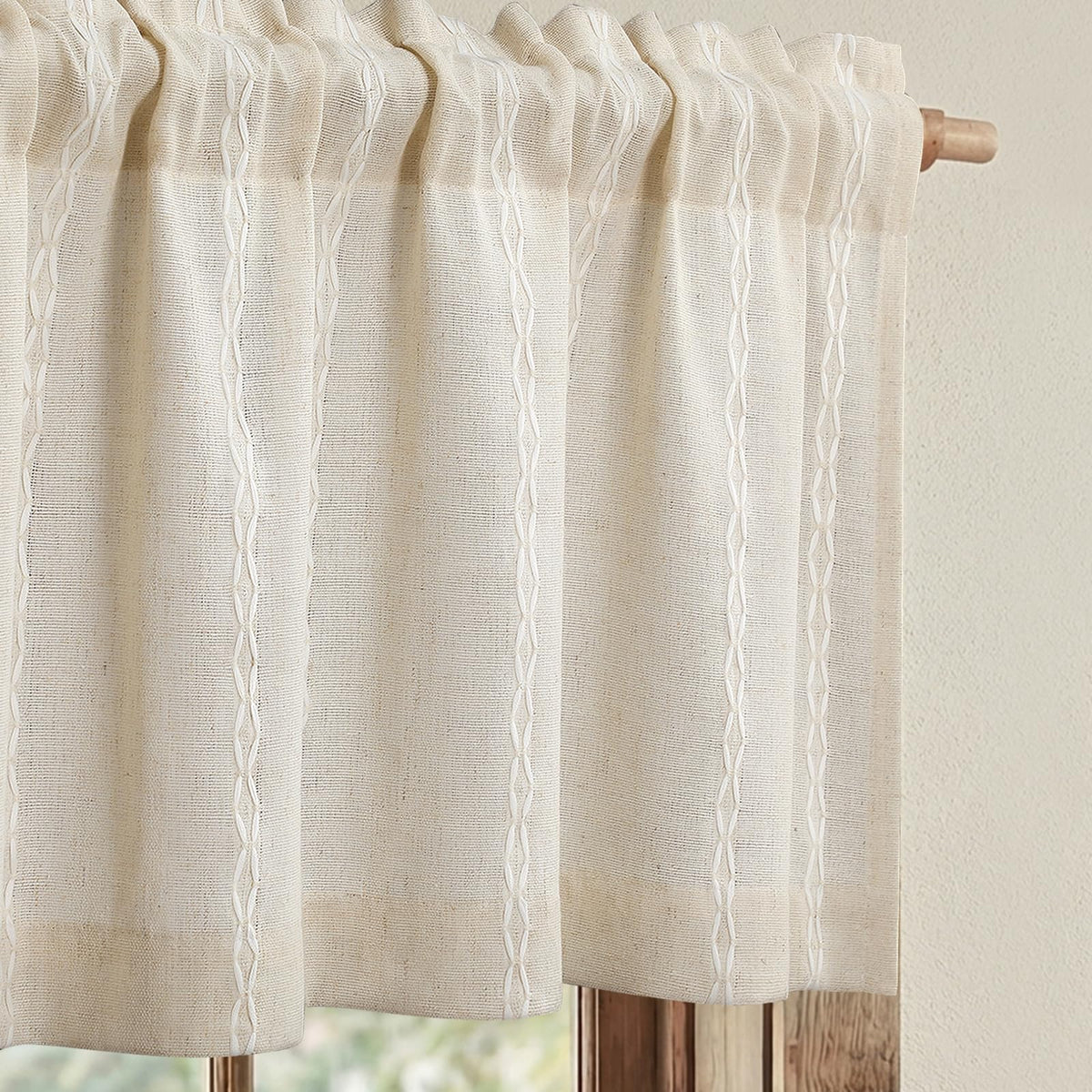 Boho 100% Blackout Curtains 84 Inch 2 Panels Linen Blend Beige