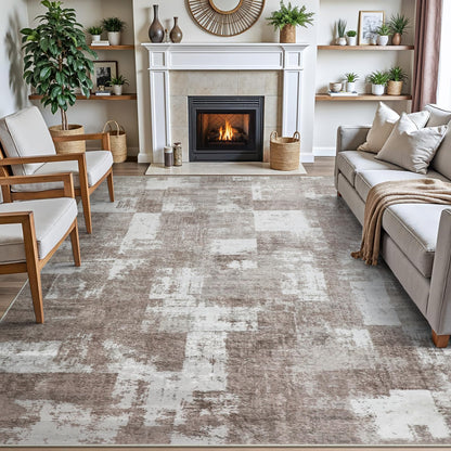 famibay 5x8 Area Rug, Abstract Washable Rugs for Living Room Low Pile Neutral Area Rug for Bedroom Aesthetic Non Slip Rubber Backed Carpet Rugs for Living Room Bedroom Dining Room(Beige/Camel)