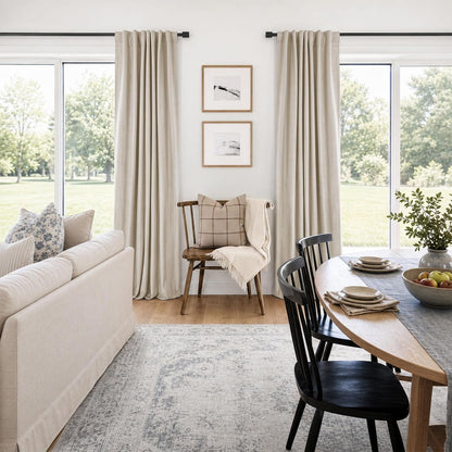 Linen Total Blackout Curtains for Bedroom Living Room 84 Inch, Cream