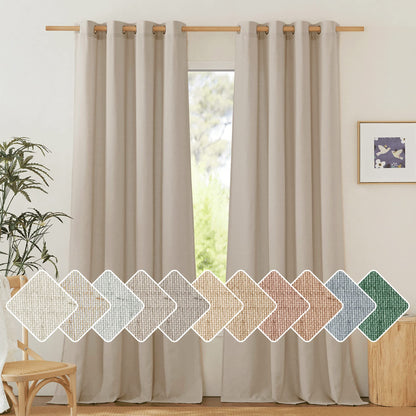 NICETOWN Natural Linen Curtains 84 inch Long 2 Panels Set, Grommet Top Thick Linen Burlap Semi Sheer Vertical Drapes Privacy Assured with Light Filtering for Bedroom/Living Room, W55 x L84