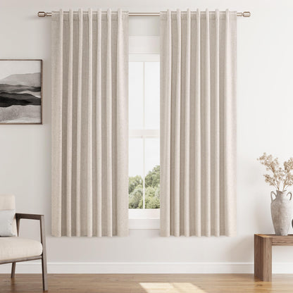 Guken Cream Linen Blackout Curtains 84 Inch Length 2 Panels Set for Living Room Bedroom Back Tab Thermal Insulated 100% Black Out Drapes Room Darkening Window Curtain Ivory Natural Beige