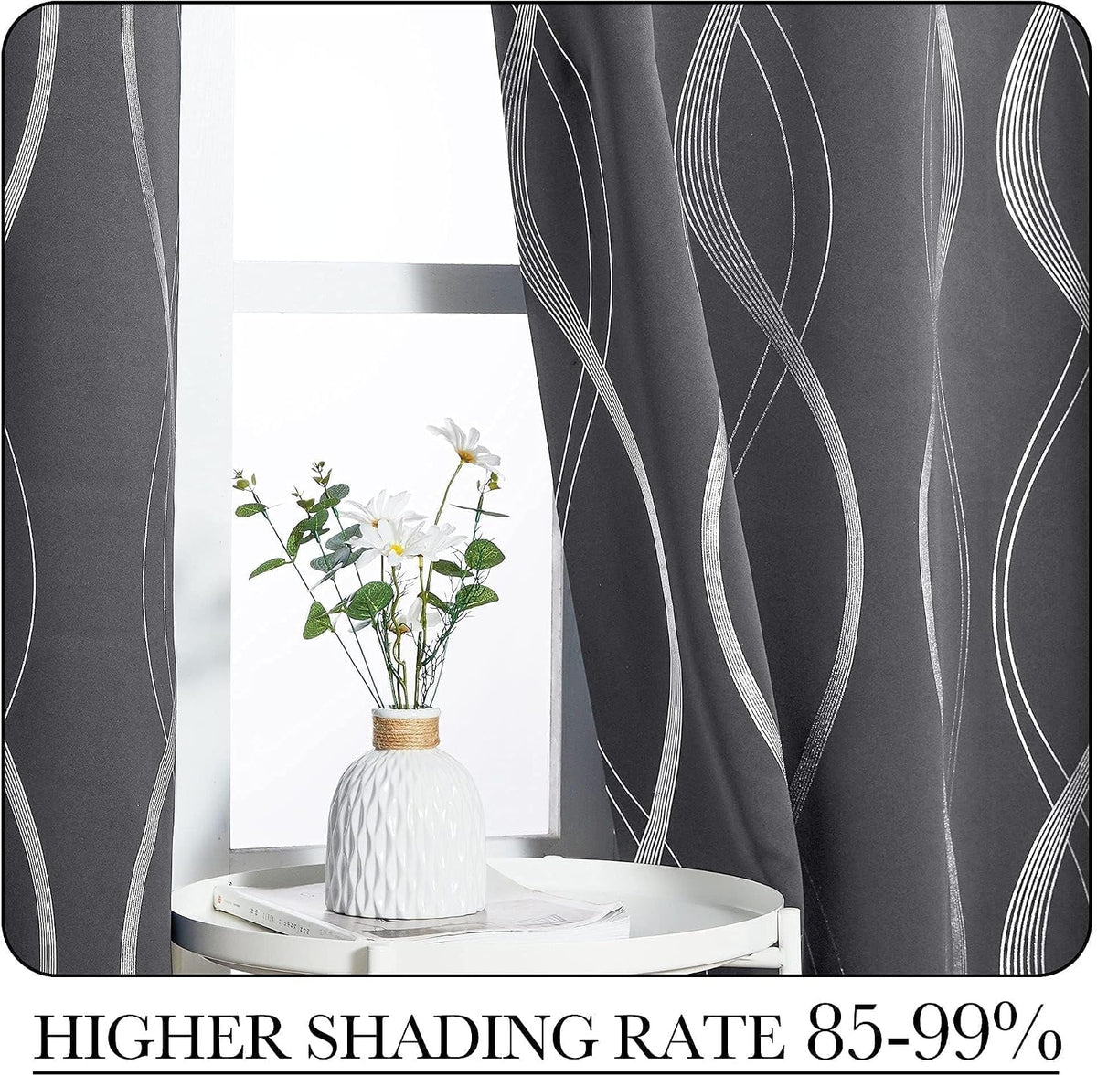 NICETOWN Grey Blackout Striped Pattern Curtains for Living Room, 52 x 84