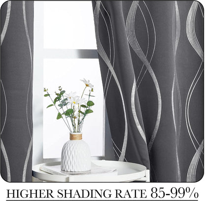 NICETOWN Grey Blackout Striped Pattern Curtains for Living Room, 52 x 84