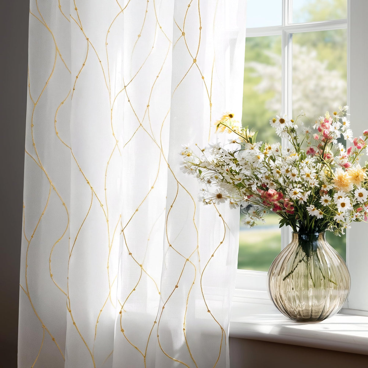 Deconovo Light Filtering Sheer Curtains 72 Inches Long for Living Room