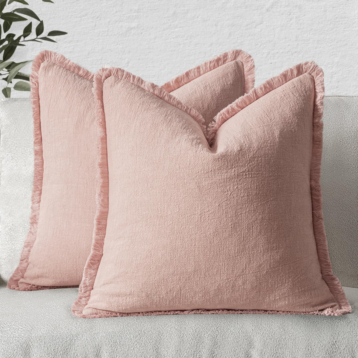 MIULEE Linen Fringe Decorative Fall Throw Pillow Covers Cocoa Brown 18x18