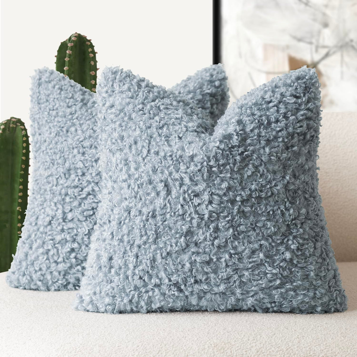 Foindtower Decorative Fuzzy Faux Fur Throw Pillow Covers 24x24 Inch Oatmeal