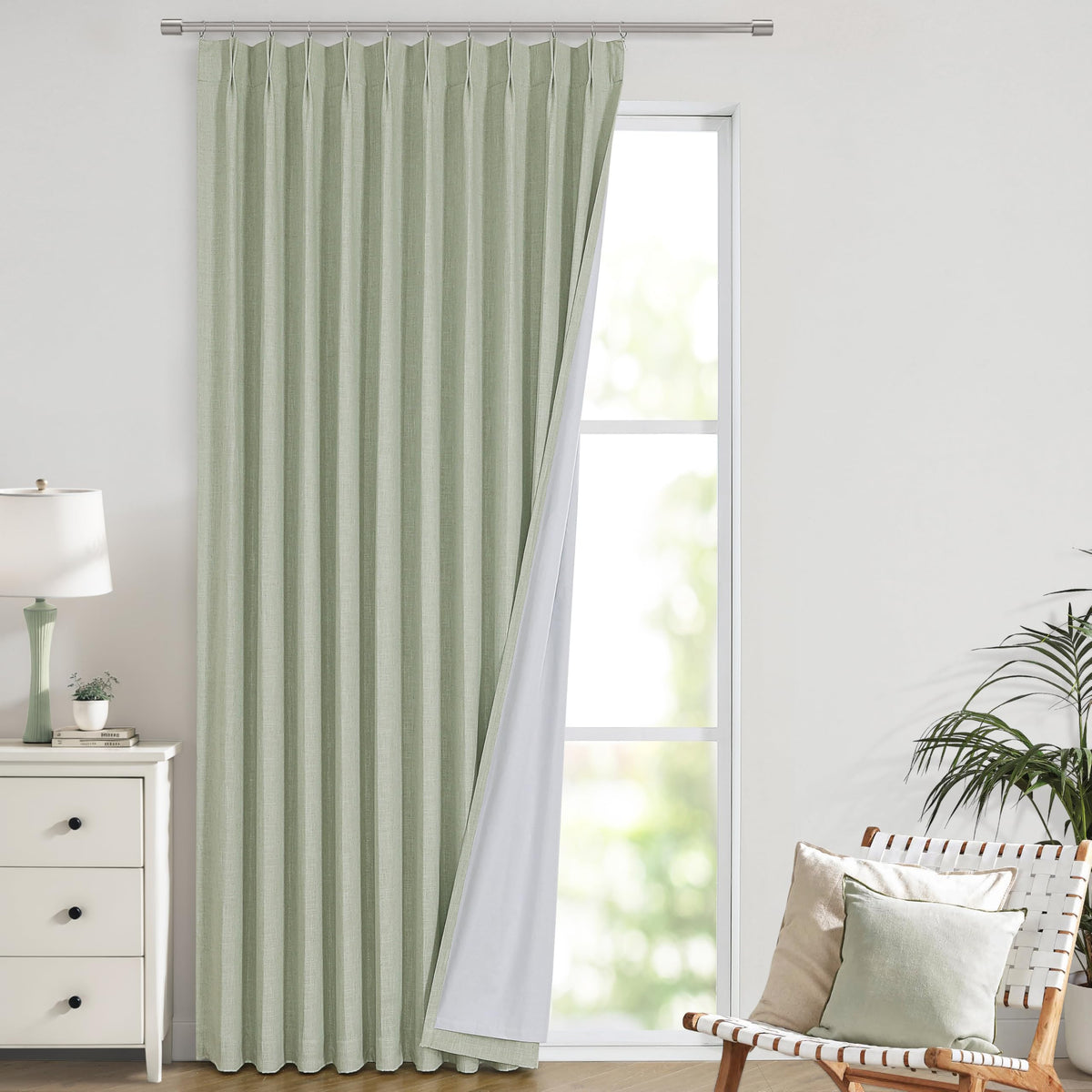 Vision Home Sand Pinch Pleated Full Blackout Curtains Linen Blended Room Darkening Window Curtains 95 inch for Living Room Bedroom Thermal Insulated Pinch Pleat Drapes with Hooks 2 Panel 40" Wx95 L