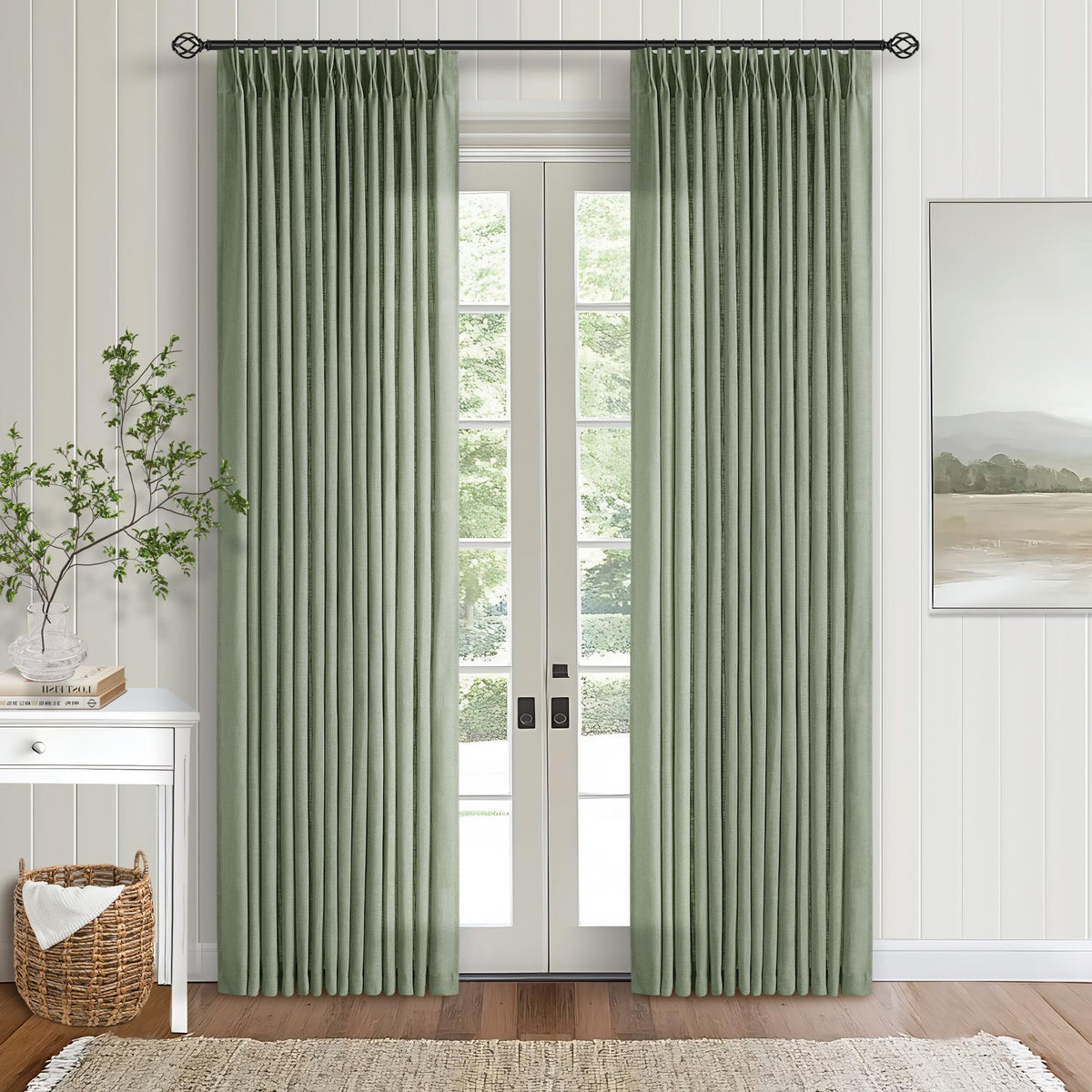 TWODRAPES Natural Pinch Pleated Linen Semi Sheer 84 Inch Curtains 2 Panels