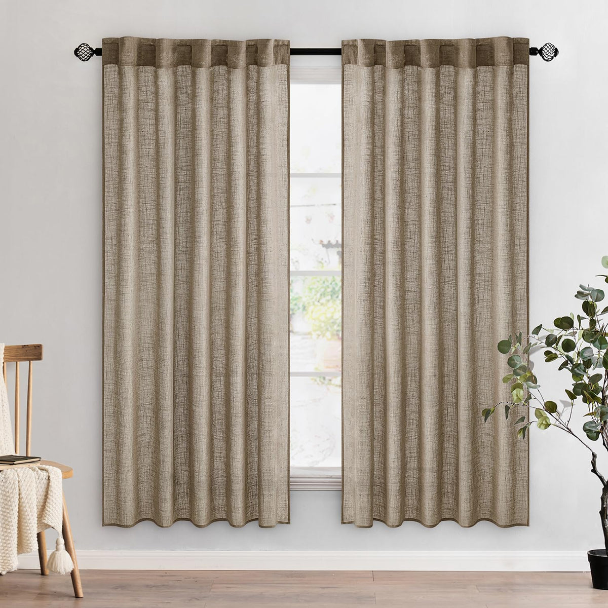 MIULEE Natural White Linen Curtains 52x84 Inch Long for Bedroom Living Room