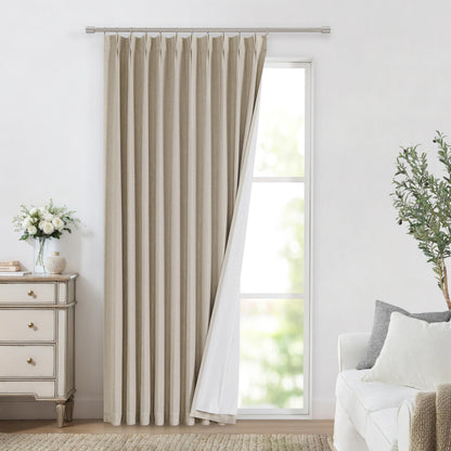 Vision Home Sand Pinch Pleated Full Blackout Curtains Linen Blended Room Darkening Window Curtains 95 inch for Living Room Bedroom Thermal Insulated Pinch Pleat Drapes with Hooks 2 Panel 40" Wx95 L