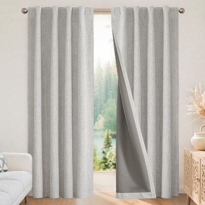 Joydeco 100% Blackout Curtains for Bedroom - Nature Linen 84 Inch Long