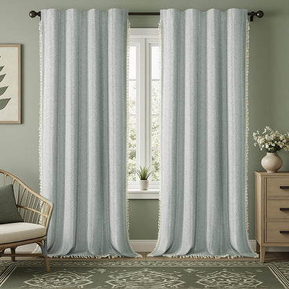 Boho 100% Blackout Curtains 84 Inch 2 Panels Linen Blend Beige