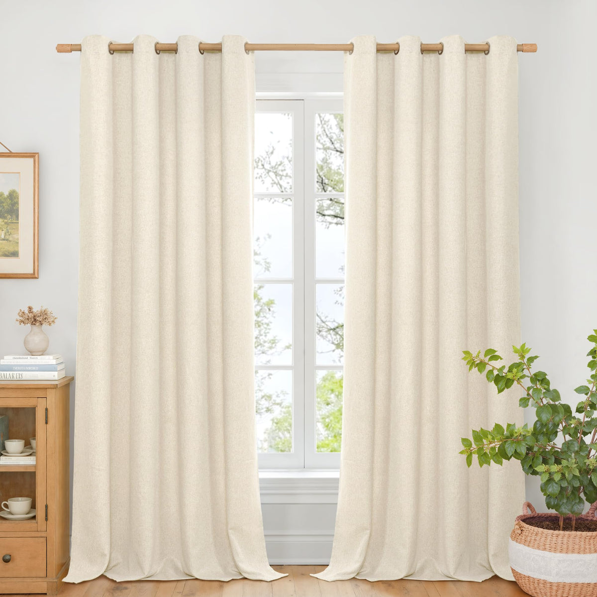 BGment Oatmeal Linen Curtains 84 Inch Length 2 Panels Set for Living Room