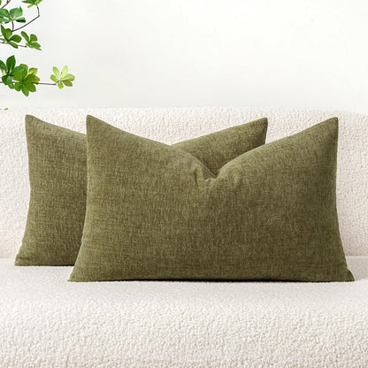MIULEE Soft Chenille Throw Pillow Covers Sage Green 18x18 Inch Pack of 2